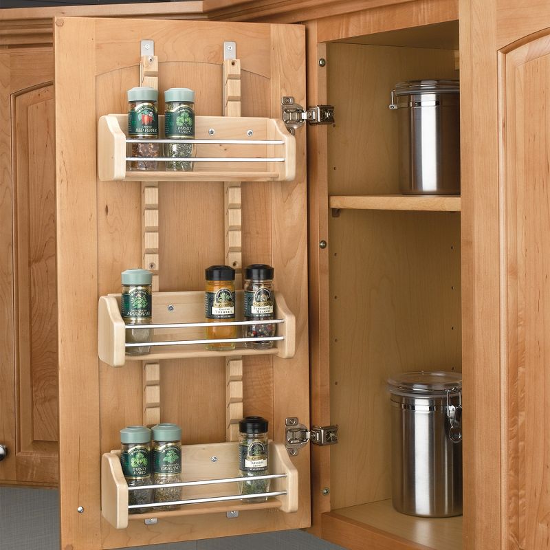 Rev-A-Shelf 4ASR-15 Small Adjustable 3-Shelf Kitchen Cabinet Door Mounted Wooden Spice Rack with Door Mount Brackets, 2 of 7