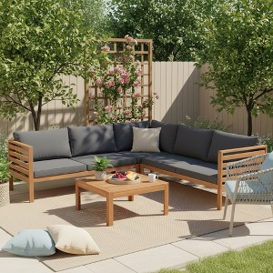 Whisen Acacia Wood Outdoor Sofa Couch Set & Patio Sectional Conversation Sofa with Coffee Table & Water-Resistant Cushions - 1 of 4