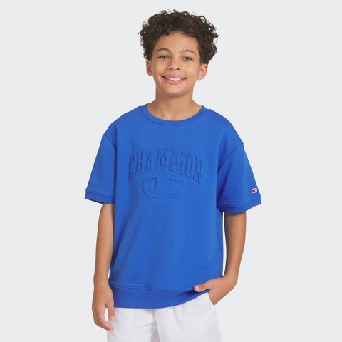 Champion Boys' Oversized Logo French Terry Crewneck Shirt - Blue M
