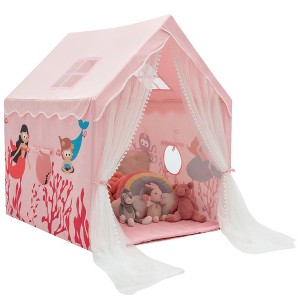 Costway Kids Playhouse Large Children Indoor Play Tent Gift w/ Cotton Mat Longer Curtain - 1 of 4