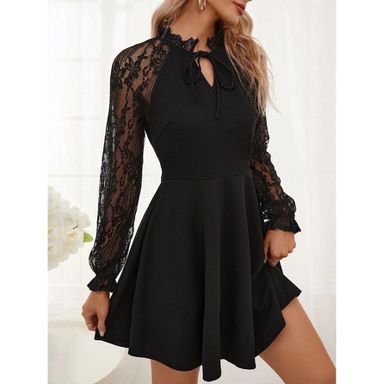 Coolmee Women Mini Long-Sleeve Wedding Guest Dress A-Line Lace Formal Party  Cocktail Prom Gown Skater Short Dress S Black : Target
