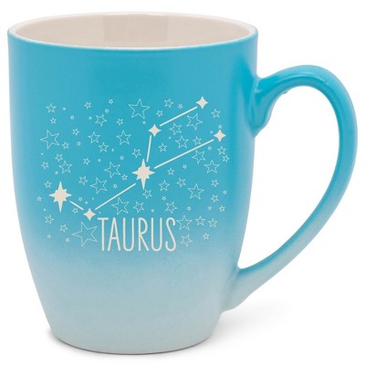 100 North Zodiac Design 10 Ounce Blue and White Two Toned Ombre, Comfortably Fits Your Hands, Ceramic Tea Coffee Cup Mug, Taurus