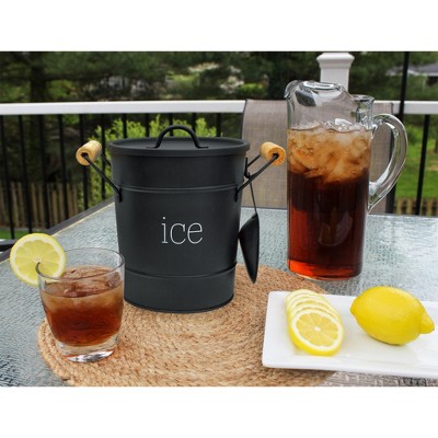 Black Enamel Farmhouse Ice Bucket with Scoop and Lid