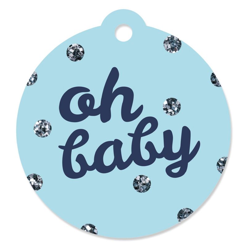 Big Dot of Happiness Hello Little One - Blue and Silver - Boy Baby Shower Favor Gift Tags (Set of 20), 1 of 5