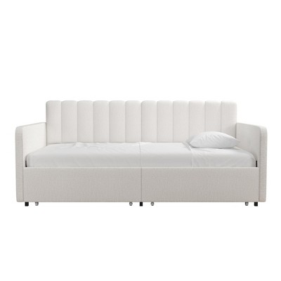 RealRooms Stratford Upholstered Daybed with Storage Drawers, Cream