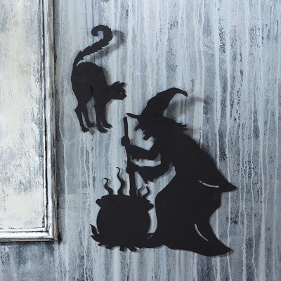 Lakeside Witch and Cat Wall Decor for Halloween - Spooky, Witchy Indoor Decoration - 2Pc