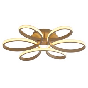 Dewdrop Modern LED Semi Flush Mount Ceiling Light Curved Rings Dimmable Black for Dining Room Kitchen Living Room Bedroom Hallway - 1 of 4