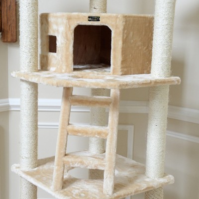 Beige Faux Fur and Sisal Multi-Level Cat Tree Tower