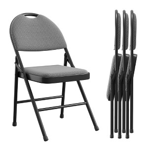 4 Pack Black Folding Chairs,Folding Chairs Set of 4 with Padded Seats, Cotton Linen Fabric Foldable Dining Chairs for Guests Kitchen Office - 1 of 4