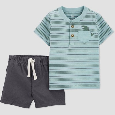 Baby Boys' Striped Dino Top & Bottom Set - Just One You® made by carter's Blue 6M