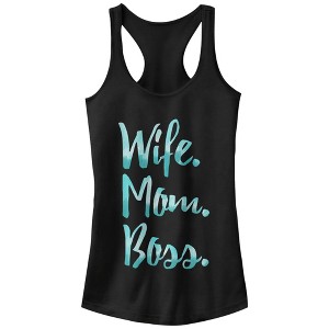 Juniors Womens CHIN UP Wife Mom Boss Racerback Tank Top - 1 of 4