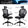 Modern High-Back Mesh Executive Office Chair with Headrest and Flip-Up Arms, Black - 3 of 4
