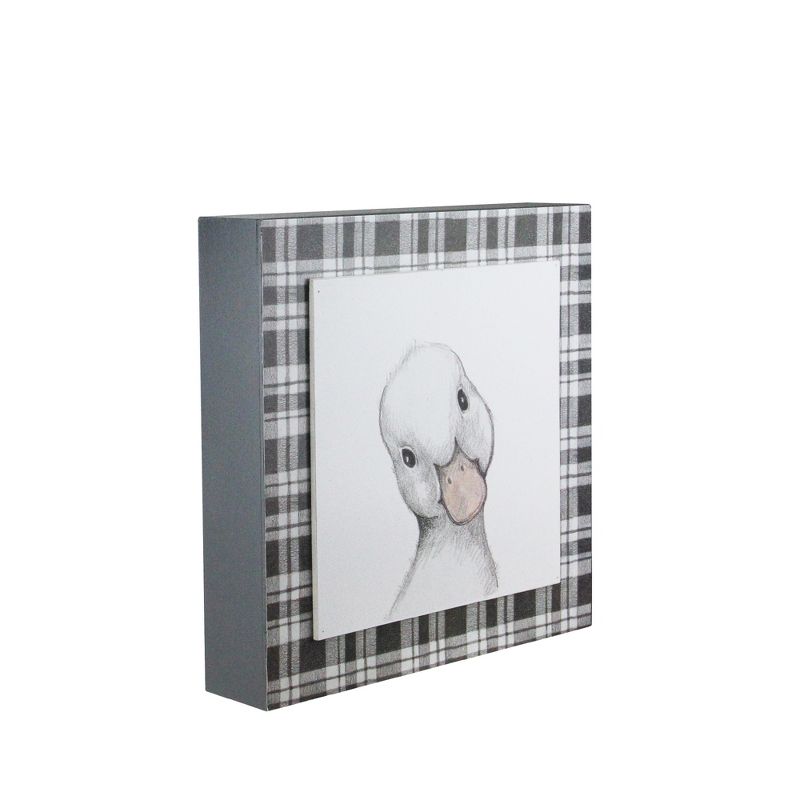 Raz Imports 10" Decorative Black and White Duckling Drawing on Plaid Wall Art, 2 of 4