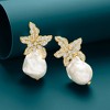 Ross-Simons Italian 13-18mm Baroque Pearl and 1.80 ct. t.w. CZ Flower Earrings in 18kt Gold Over Sterling - 3 of 4