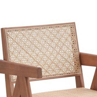 Natural Rattan and Wood Accent Chair with Square Arms