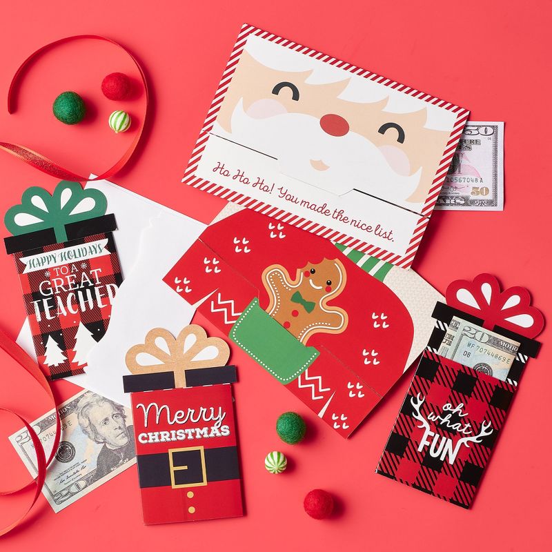 Big Dot of Happiness Assorted Red and Green Holiday - Christmas Money and Gift Card Sleeves - Nifty Gifty Card Holders - 8 Ct, 3 of 10