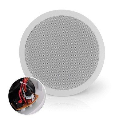 Pyle PDIC83T 8 Inch 70 Volt 600 Watt In Ceiling Wall Flush Mount Low Profile Home Indoor Speaker System, White (2 Pack)