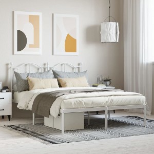 vidaXL Metal Bed Frame with Headboard White 59.1 in.x78.7 in. - 1 of 4