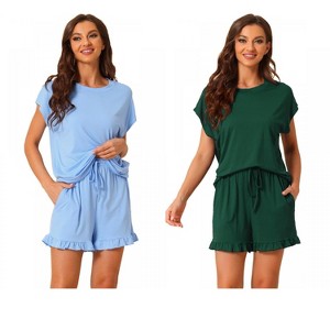 INSPIRE CHIC Women's 2 Pcs Summer Soft Short-Sleeve Tee with Ruffled Shorts Lounge Pajama Set - 1 of 4