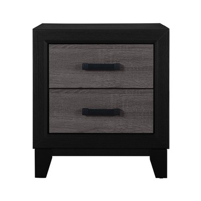 Vynxaria Urban Farmhouse 2-Drawer Nightstand - Dark Gray/Black Finish, Rustic Gray Wood Inlay, Sleek Metal Hardware, Chip Board/MDF