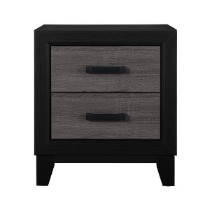 Vynxaria Urban Farmhouse 2-Drawer Nightstand - Dark Gray/Black Finish, Rustic Gray Wood Inlay, Sleek Metal Hardware, Chip Board/MDF - 1 of 4