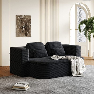 75'' Convertible Sofa Bed,2-in-1 Foldable Sleeper Sofa with Blanket and Pillows,Corduroy Chaise Lounge Sofa for Living Room-Maison Boucle