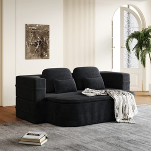 75'' Convertible Sofa Bed,2-in-1 Foldable Sleeper Sofa with Blanket and Pillows,Corduroy Chaise Lounge Sofa for Living Room-Maison Boucle - 1 of 4