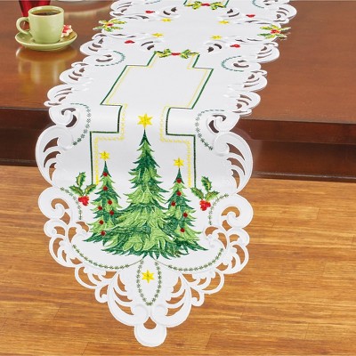 Holiday Embroidered Christmas Tree Polyester Table Runner