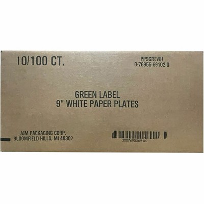 White 9" Compostable Paper Plates, 100-Pack