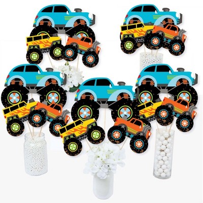 Big Dot of Happiness Smash and Crash - Monster Truck - Boy Birthday Party Centerpiece Sticks - Table Toppers - Set of 15