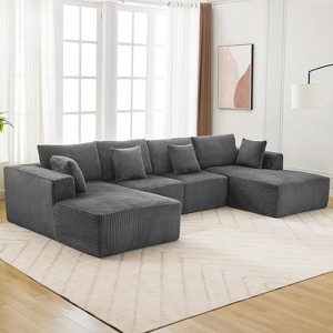 Acekool 137" Modular Sectional - Gray Corduroy, Deep Seating, No Tools Assembly - 1 of 4