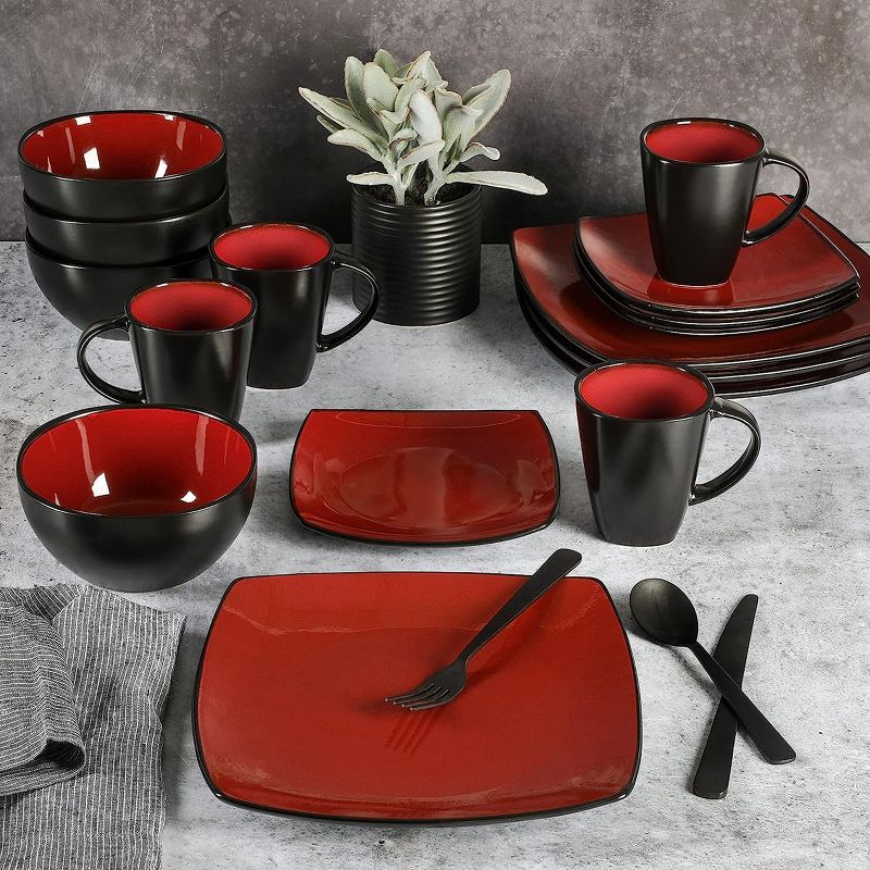 Gibson Home Soho Lounge 16 Piece Soft Square Stoneware Dinnerware Set in Red, 3 of 7