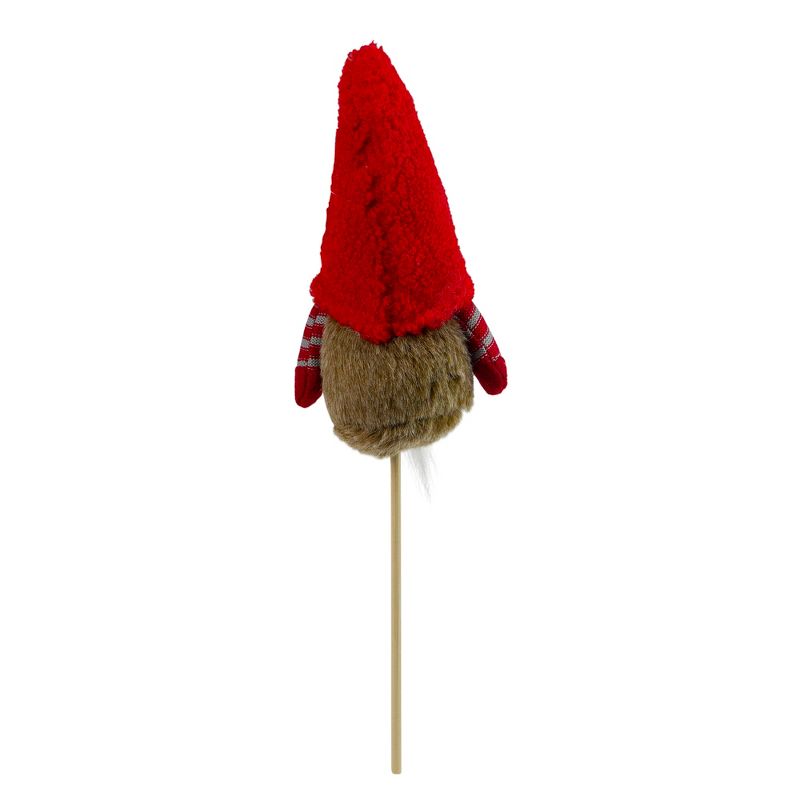 Northlight 11.5" Tiny Gray Faux Fur Santa Gnome with Red Hat and Striped Arms on a Stick Christmas Decoration, 4 of 5