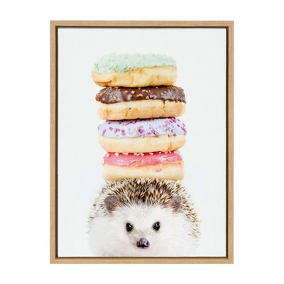 18" x 24" Sylvie Hedgehog Donuts Framed Canvas Wall Art by Amy Peterson Natural - DesignOvation