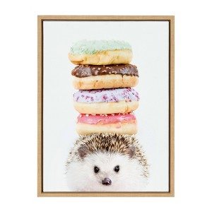 18" x 24" Sylvie Hedgehog Donuts Framed Canvas Wall Art by Amy Peterson Natural - DesignOvation: Modern Decor, Animal Screen Print - 1 of 4