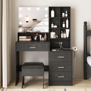 Makeup Vanity Desk with Mirror, Lights & Charging Station, 3 Lighting Modes, Vanity Set - 1 of 4