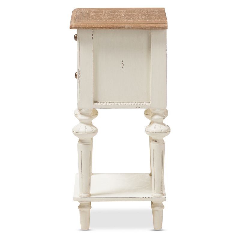 Marquetterie French Provincial Style Weathered Oak Wash Distressed Wood Finish Two - Tone 2 - Drawer and 1 - Shelf Nightstand - White - Baxton Studio, 4 of 7