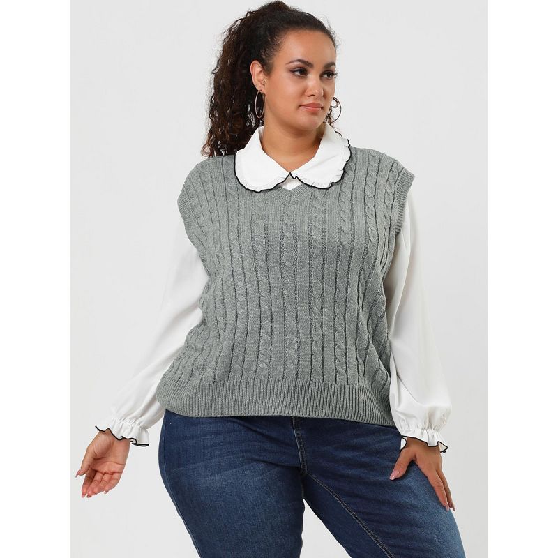 Agnes Orinda Women's Plus Size V Neck Knit Sleeveless Pullover Fashion Sweater Vests, 3 of 7