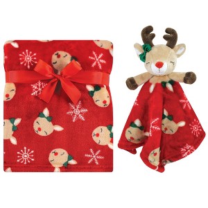 Hudson Baby Infant Girls Plush Blanket with Security Blanket, Girl Holiday Reindeer, One Size - 1 of 4