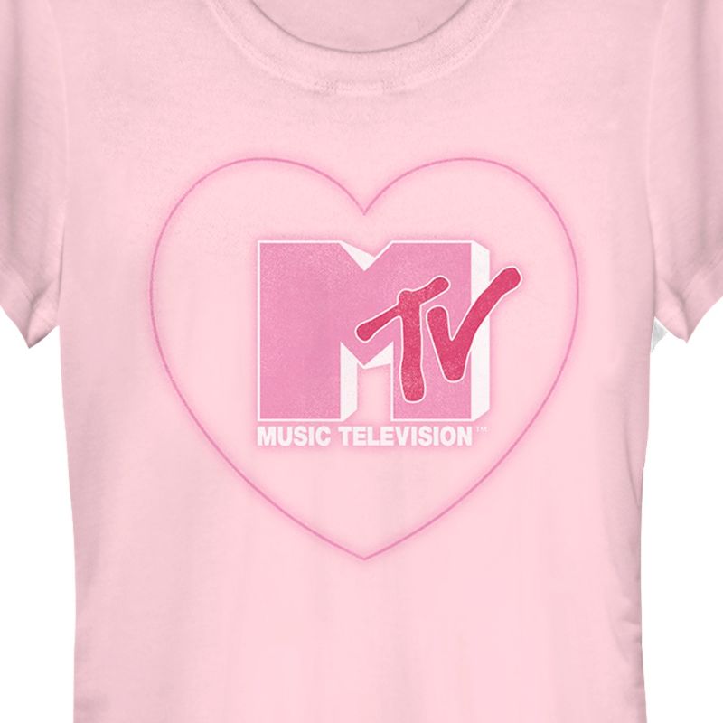 Juniors Womens MTV Valentine's Day Neon Heart Logo T-Shirt, 2 of 5