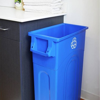 Tall Blue Plastic Kitchen Trash Cans with Handles, 23 Gallon