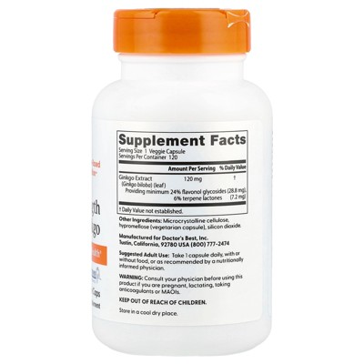 Doctor's Best Extra Strength Ginkgo 120 mg 120 Veggie Caps Herbal Supplements