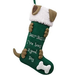 Aoibox 21 Inch Green Red White 3D Dog Christmas Stocking Plush Personalized Fireplace Hanging Ornament for Holiday Decor 1 Piece - 1 of 4
