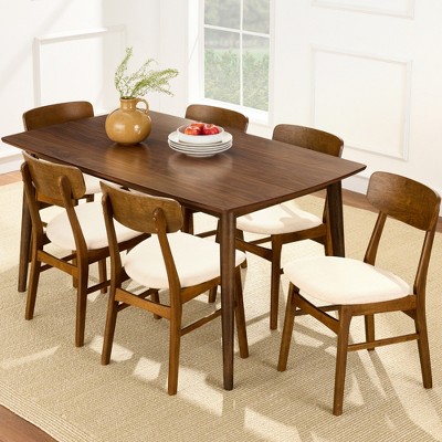 Best Choice Products 7-Piece Mid-Century Modern Upholstered Dining Set, Wooden Table w/ 6 Chairs