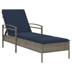 vidaXL Gray Poly Rattan Sun Lounger-Outdoor Chaise with Cushion, Adjustable Backrest, Washable Cover-24.8x78.7x24.4 inches Patio Daybed - 1 of 4