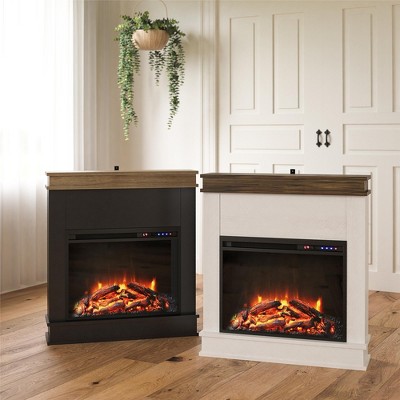 Mateo Black Electric Fireplace with Natural Wood Mantel