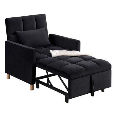 Aukfa Convertible Sleeper Chair Bed, Futon Chair, Adjustable Angle Backrest Chaise - Black