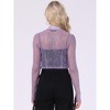 INSPIRE CHIC Women's Sheer Stand Collar Zip Up Shiny Cropped Jacket - 4 of 4