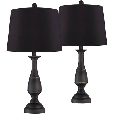 Regency Hill Farmhouse Table Lamps Set of 2 Dark Bronze Metal Black Faux Silk Drum Shade for Living Room Bedroom House Bedside