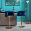CAVINAS Set of 2 Adjustable Swivel Bar Stools,24-32 inch Velvet Counter Stools with Chrome Footrest with Gold Base for Kitchen Island & Dining - 3 of 4